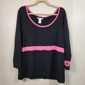 Fashion Instinct NWOT 3/4‎ sleeve lightweight knit sweater w/ bow and Daisy 1X
